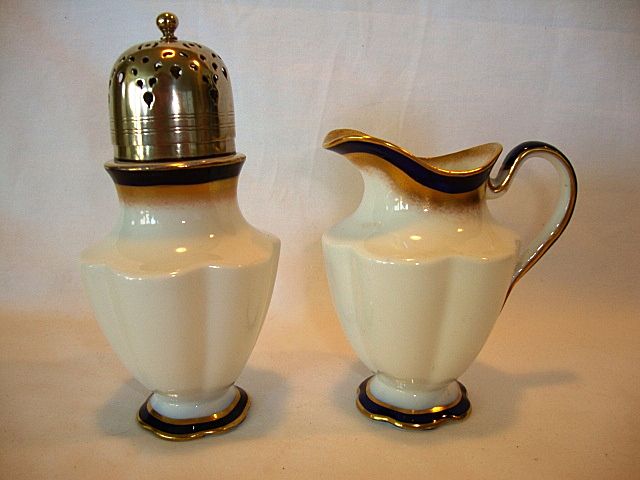 Elegant English China Sugar & Shaker with Silver Top~ White, Cobalt and Gold ~ George Jones & Sons England Pre 1921 Elegant English China Sugar & Shaker with Silver Top~ White, Cobalt and Gold ~ George Jones & Sons England Pre 1921