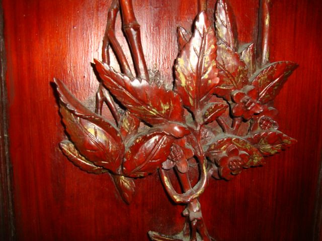 Astonishing & OLD Asian Panel with Oriental Motif ~ Raised Bamboo, Leaves & Flowers. Astonishing & OLD Asian Panel with Oriental Motif ~ Raised Bamboo, Leaves & Flowers.
