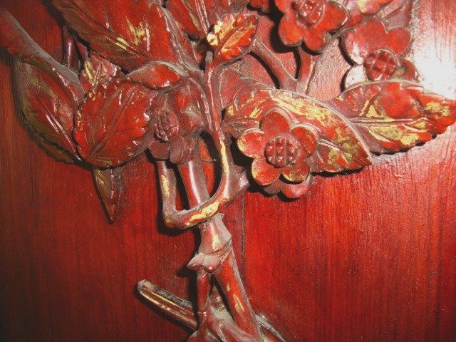 Astonishing & OLD Asian Panel with Oriental Motif ~ Raised Bamboo, Leaves & Flowers. Astonishing & OLD Asian Panel with Oriental Motif ~ Raised Bamboo, Leaves & Flowers.