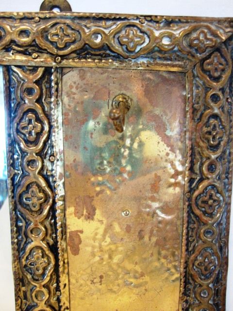 Unique Embossed Brass Clothes Brush Holder with Beveled Mirror. Unique Embossed Brass Clothes Brush Holder with Beveled Mirror.