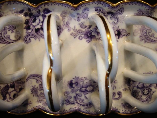 Awesome English China 5 slice Toast Rack / Holder ~ Purple Floral Transfers ~ Mintons England for Davis Collamore New York 1891-1911 Awesome English China 5 slice Toast Rack / Holder ~ Purple Floral Transfers ~ Mintons England for Davis Collamore New York 1891-1911