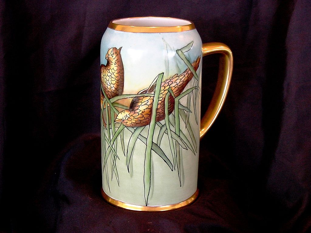 Beautiful Bavarian Mug ~ Hand Painted with Grouse ~ Artist Signed ~ BAVARIA 1900-1930 Beautiful Bavarian Mug ~ Hand Painted with Grouse ~ Artist Signed ~ BAVARIA 1900-1930