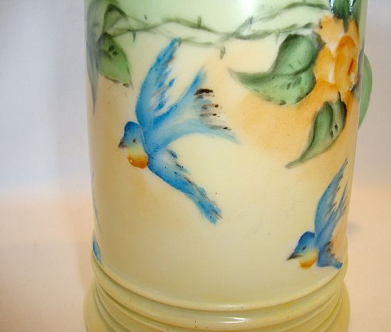 Beautiful Woman's Limoges Porcelain Mug ~ Hand Painted with Yellow Roses and Blue Birds ~ A. Klingenberg - Limoges France 1890 -1932 Beautiful Woman's Limoges Porcelain Mug ~ Hand Painted with Yellow Roses and Blue Birds ~ A. Klingenberg - Limoges France 1890 -1932