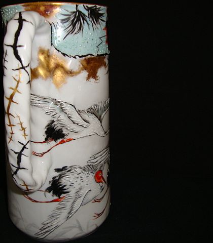 Awesome Asian Inspired Rare Old Haviland Limoges Porcelain 8 ½" 2 Pint Pitcher ~ Hand Painted Oriental Red-Crowned Crane Motif ~ Haviland & Co Limoges France 1876-1879 Awesome Asian Inspired Rare Old Haviland Limoges Porcelain 8 ½" 2 Pint Pitcher ~ Hand Painted Oriental Red-Crowned Crane Motif ~ Haviland & Co Limoges France 1876-1879