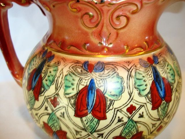 Colorful Faience / Earthenware Haynes Balt Ware Cider / Lemonade Pitcher ~ Art Nouveau Pattern ca.1900 -1914 ~ DF Haynes (Chesapeake Pottery) Colorful Faience / Earthenware Haynes Balt Ware Cider / Lemonade Pitcher ~ Art Nouveau Pattern ca.1900 -1914 ~ DF Haynes (Chesapeake Pottery)
