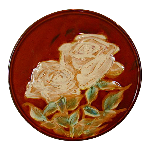 Unique & Beautiful Japanese Plaque / Plate with Majolica like White Roses ~ Japan 1920's Unique & Beautiful Japanese Plaque / Plate with Majolica like White Roses ~ Japan 1920's