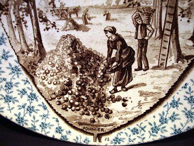 Beautiful German / French Faience Plaque ~ Teal & Brown Apple Orchid Scene ~ Utzschneider & Cie Germany (SARREGUEMINES) 1894-1918 Beautiful German / French Faience Plaque ~ Teal & Brown Apple Orchid Scene ~ Utzschneider & Cie Germany (SARREGUEMINES) 1894-1918