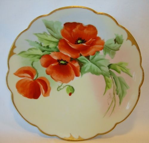 Exquisite Pickard Studio Hand Painted Porcelain Cabinet Plate ~ Bold Orange Poppies ~ Wight Signed ~Pickard Studios, Chicago IL 1905-1910 Exquisite Pickard Studio Hand Painted Porcelain Cabinet Plate ~ Bold Orange Poppies ~ Wight Signed ~Pickard Studios, Chicago IL 1905-1910
