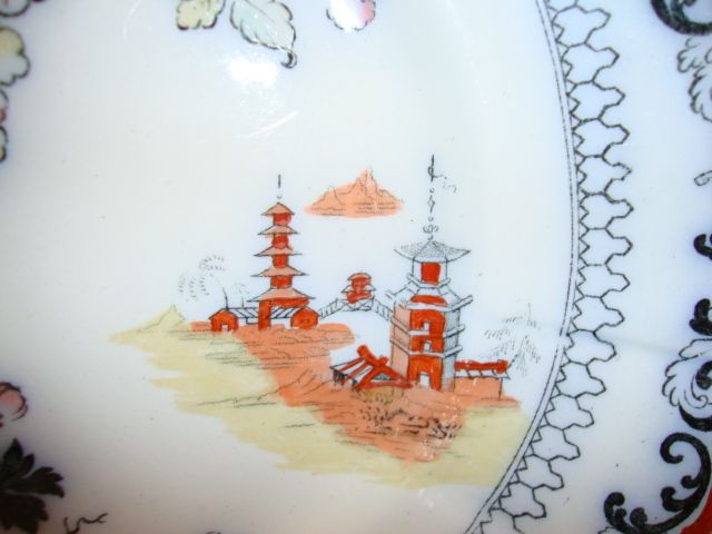 Wonderful Ironstone Cake Plate / Platter ~ Chinoiserie Decorations ~ Pattern B9650 ~ GL Ashworth & Bros LTD Stoke-on-Trent England 1862-1890 Wonderful Ironstone Cake Plate / Platter ~ Chinoiserie Decorations ~ Pattern B9650 ~ GL Ashworth & Bros LTD Stoke-on-Trent England 1862-1890