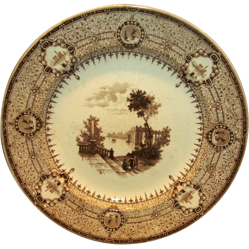 Wonderful Brown Transferware 16 sided English plate ~ The Gem Pattern ~ T. J. & J. Mayer Longport England 1842-1855 Wonderful Brown Transferware 16 sided English plate ~ The Gem Pattern ~ T. J. & J. Mayer Longport England 1842-1855
