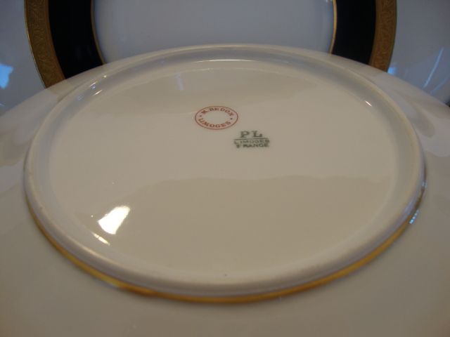 Set of 4 Gorgeous Limoges Porcelain 8 5/8" Plate Set ~ Cobalt Blue ~ Gold Encrusted Rim ~ M Redon & PL Limoges, France 1905-1930. Set of 4 Gorgeous Limoges Porcelain 8 5/8" Plate Set ~ Cobalt Blue ~ Gold Encrusted Rim ~ M Redon & PL Limoges, France 1905-1930.