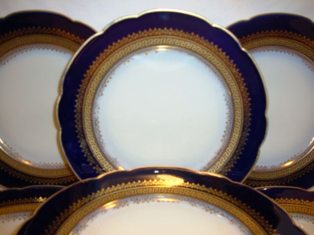 Set of Eleven (11) Gorgeous Limoges Porcelain 9 1/2" Dinner / Salad Plate Set ~ Cobalt Blue ~ Gold Encrusted Rim ~ CFH GDM ~ CHARLES FIELD Haviland - Gerard, Dufraisseix, And Morel Limoges France 1870-1890 Set of Eleven (11) Gorgeous Limoges Porcelain 9 1/2" Dinner / Salad Plate Set ~ Cobalt Blue ~ Gold Encrusted Rim ~ CFH GDM ~ CHARLES FIELD Haviland - Gerard, Dufraisseix, And Morel Limoges France 1870-1890