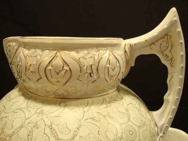 Superb Aesthetic Calvertine Ware Pitcher & Washbowl Set ~ Castilian ~ unmarked DF Haynes BALT Chesapeake Pottery Baltimore MD 1900-1914 Superb Aesthetic Calvertine Ware Pitcher & Washbowl Set ~ Castilian ~ unmarked DF Haynes BALT Chesapeake Pottery Baltimore MD 1900-1914