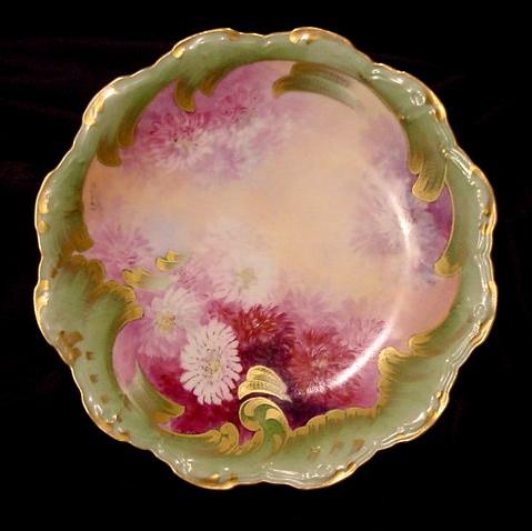 A. Bronssillon Limoges Masterpiece of Burgundy, Pink & White Chrysanthemums Hand Painted Plate – B & H Limoges 1900-1914 & Coiffe A. Bronssillon Limoges Masterpiece of Burgundy, Pink & White Chrysanthemums Hand Painted Plate – B & H Limoges 1900-1914 & Coiffe