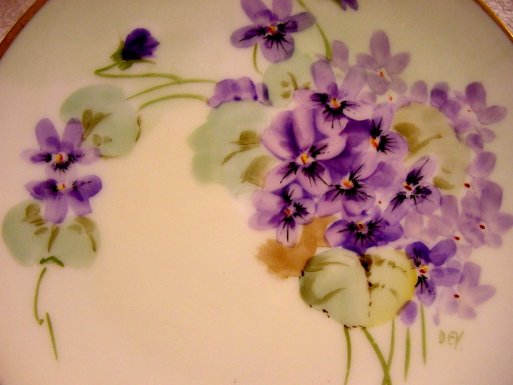 Pickard Studio Decorated ~ Cabinet Plate ~ Hand Painted with Purple Violets ~ Artist Signed "DEV'' - DEVOE ~ Thomas Bavaria~ 1912-1919 Pickard Studio Decorated ~ Cabinet Plate ~ Hand Painted with Purple Violets ~ Artist Signed "DEV'' - DEVOE ~ Thomas Bavaria~ 1912-1919