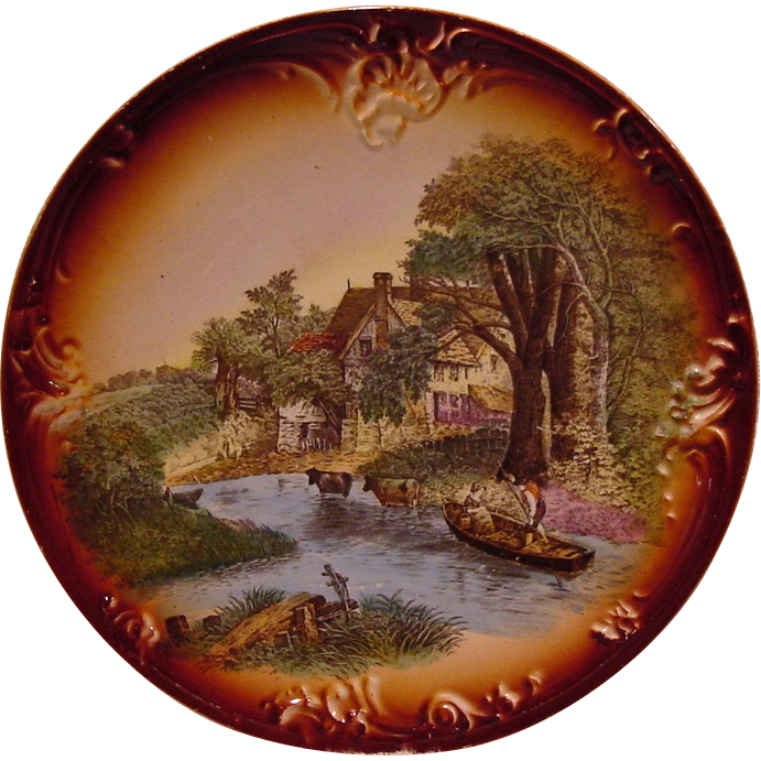 Scenic German Wall Plaque ~ By Franz Anton Mehlem 1836-1920 Scenic German Wall Plaque ~ By Franz Anton Mehlem 1836-1920