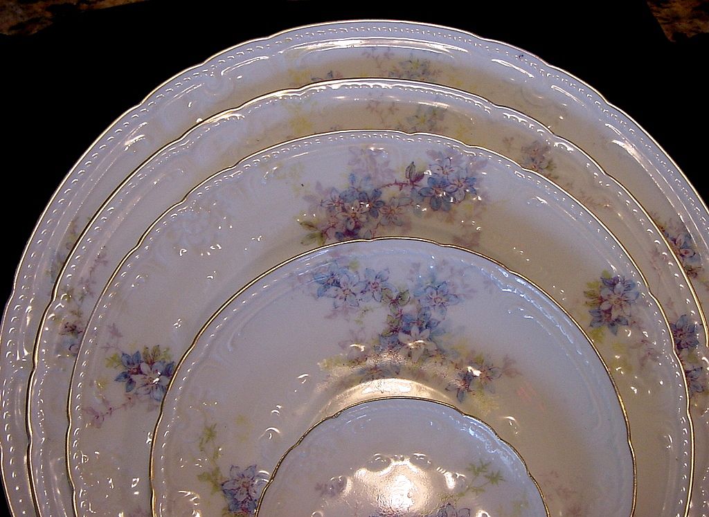 Impressive! Beautiful Limoges Porcelain (67) piece Dinner Service Set– Light-Blue & White flowers ~ Gerard, Dufraisseix, and Abbot (GDA) / CH. Field Haviland ~ 1900 Impressive! Beautiful Limoges Porcelain (67) piece Dinner Service Set– Light-Blue & White flowers ~ Gerard, Dufraisseix, and Abbot (GDA) / CH. Field Haviland ~ 1900