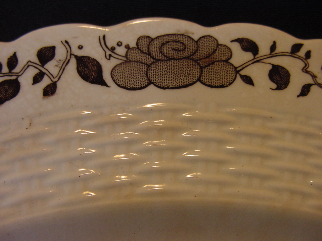 Wonderful Old Minton's Cabinet Plate with Embossed Basket Weave and Brown Floral Transfer ~ Cower Pattern ~ 1881 -1882 Wonderful Old Minton's Cabinet Plate with Embossed Basket Weave and Brown Floral Transfer ~ Cower Pattern ~ 1881 -1882
