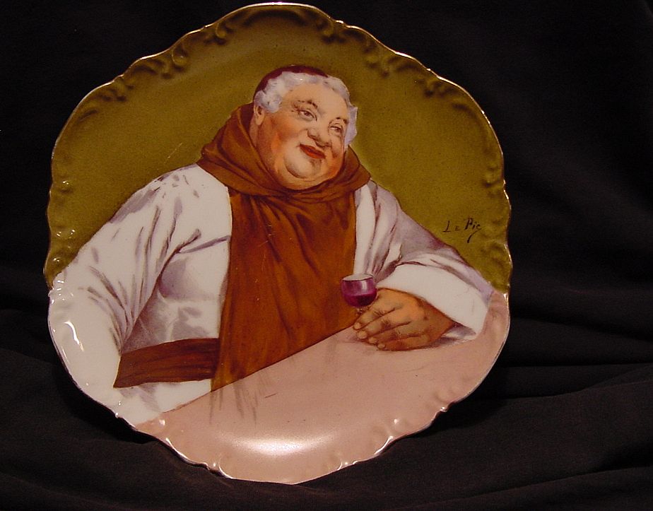 Nicely Done Limoges Porcelain Wall Plaque / Plate ~ Hand Painted by Renown Artist "Le Pic" with a Monk Drinking Wine ~ George Borgfeldt ( Coronet ) 1906-1920 Nicely Done Limoges Porcelain Wall Plaque / Plate ~ Hand Painted by Renown Artist "Le Pic" with a Monk Drinking Wine ~ George Borgfeldt ( Coronet ) 1906-1920