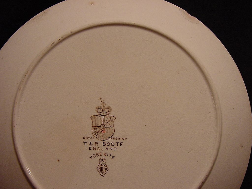 Awesome English Earthenware Plate with Polychrome Transfer ~ "Yosemite" Pattern ~ T R Boote 1/13/1883 Awesome English Earthenware Plate with Polychrome Transfer ~ "Yosemite" Pattern ~ T R Boote 1/13/1883