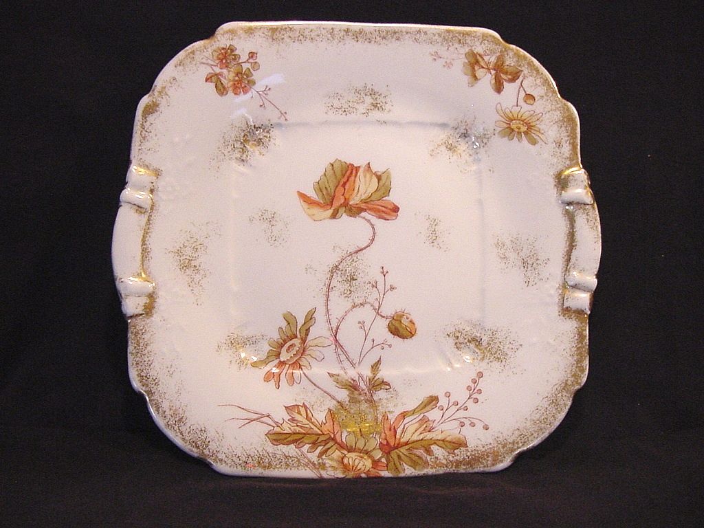 Wonderful Austrian Porcelain Ice Cream / Sandwich Plate Decorated with Poppies ~ P.H. LEONARD Austria 1917 Wonderful Austrian Porcelain Ice Cream / Sandwich Plate Decorated with Poppies ~ P.H. LEONARD Austria 1917