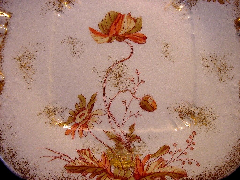 Wonderful Austrian Porcelain Ice Cream / Sandwich Plate Decorated with Poppies ~ P.H. LEONARD Austria 1917 Wonderful Austrian Porcelain Ice Cream / Sandwich Plate Decorated with Poppies ~ P.H. LEONARD Austria 1917