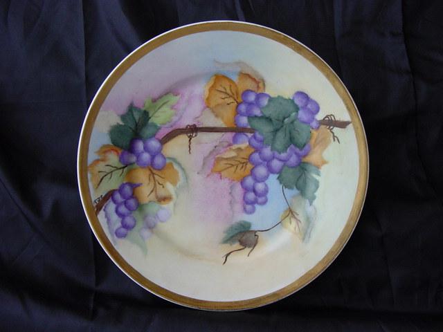 Handsome Limoges Porcelain "Vellum" Cabinet Plate / Charger ~ Hand Painted with Purple Grapes ~ Artist Initialed~ Haviland & Co 1888-1896 Handsome Limoges Porcelain "Vellum" Cabinet Plate / Charger ~ Hand Painted with Purple Grapes ~ Artist Initialed~ Haviland & Co 1888-1896