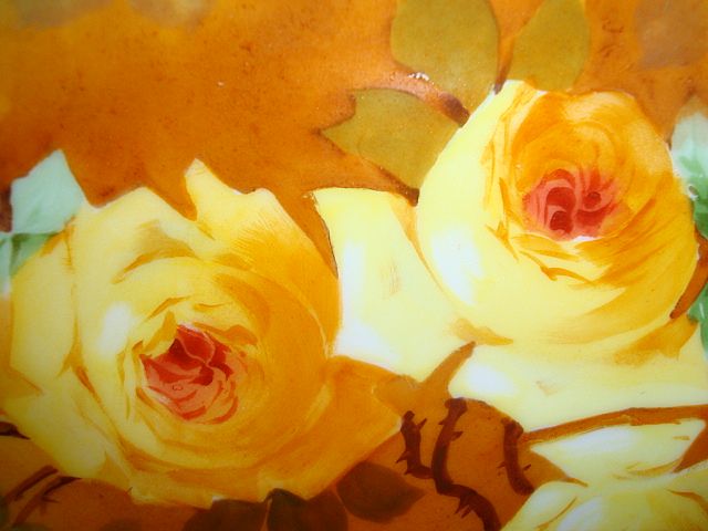 Masterpiece by `A. Bronsillion ' ~ Limoges Porcelain Plate ~ Hand Painted with Yellow Roses ~ Signed ~ PM Mavaleix / Coronet 1908-1920 Masterpiece by `A. Bronsillion ' ~ Limoges Porcelain Plate ~ Hand Painted with Yellow Roses ~ Signed ~ PM Mavaleix / Coronet 1908-1920