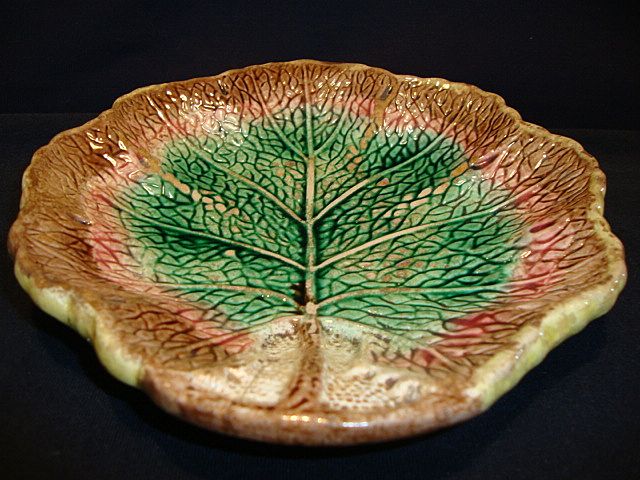 Wonderful Old Majolica Leaf Plate in Fall Colors~ Unattributed Wonderful Old Majolica Leaf Plate in Fall Colors~ Unattributed