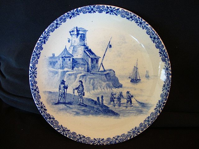 Nice French Faience Cabinet Plate ~ With Fishing Scene ~ HAUTIN & BOULANGER (or BOULENGER) (Choisy-le-Roi, France) - ca 1890 - ca 1930s Nice French Faience Cabinet Plate ~ With Fishing Scene ~ HAUTIN & BOULANGER (or BOULENGER) (Choisy-le-Roi, France) - ca 1890 - ca 1930s