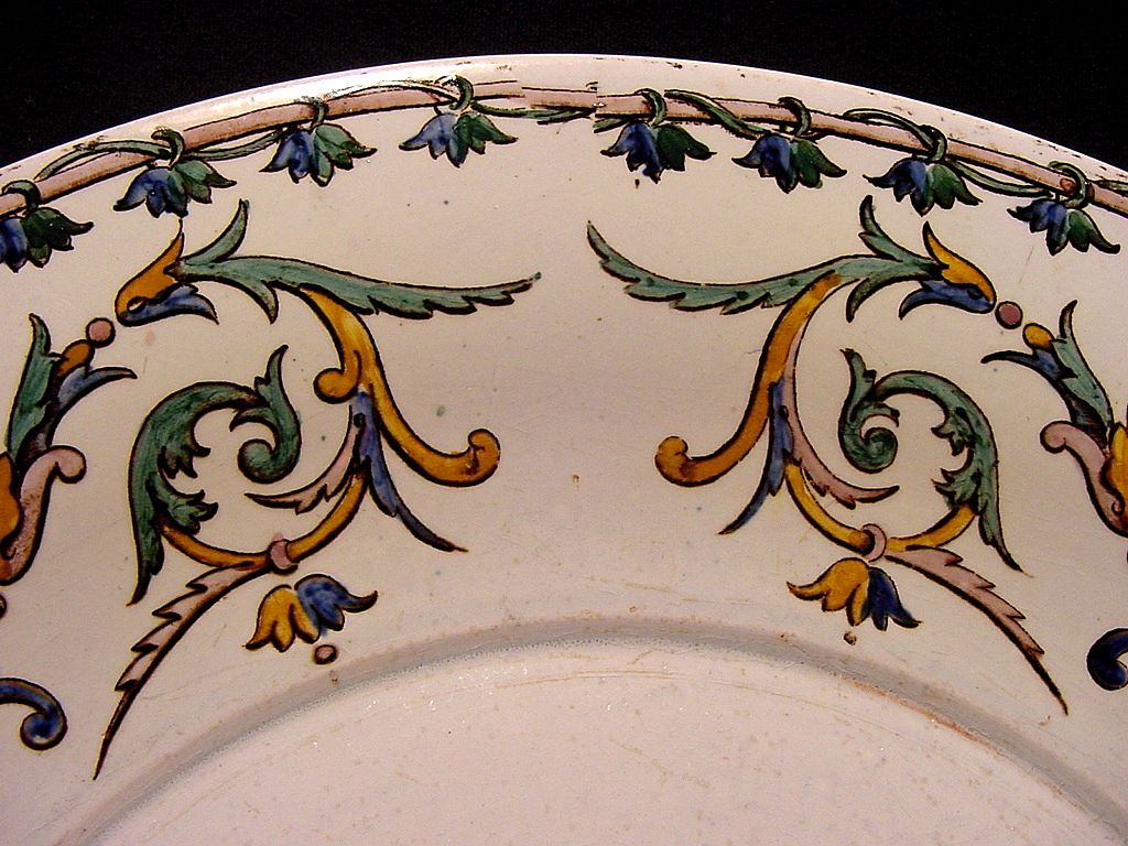 Rare Gien French Faience / Majolica RENAISSANCE 12" Platter or Chop Plate~ Decorated with Raised Enamel ~ Gien 1871-1875 Rare Gien French Faience / Majolica RENAISSANCE 12" Platter or Chop Plate~ Decorated with Raised Enamel ~ Gien 1871-1875