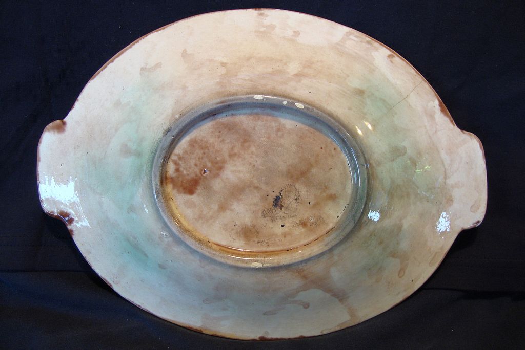 Amazing 11 1/2'' Majolica Two Handled Platter / Tray with Berries or Nuts ~ Unattributed England ca 1880's Amazing 11 1/2'' Majolica Two Handled Platter / Tray with Berries or Nuts ~ Unattributed England ca 1880's