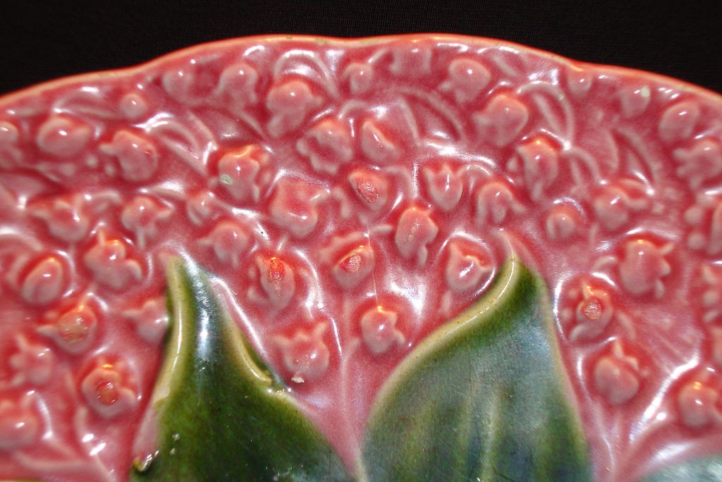 Colorful 12" German Majolica Charger ~ Pink with Green Lily of the Valley ~ Schramberg Germany 1928-1945 Colorful 12" German Majolica Charger ~ Pink with Green Lily of the Valley ~ Schramberg Germany 1928-1945