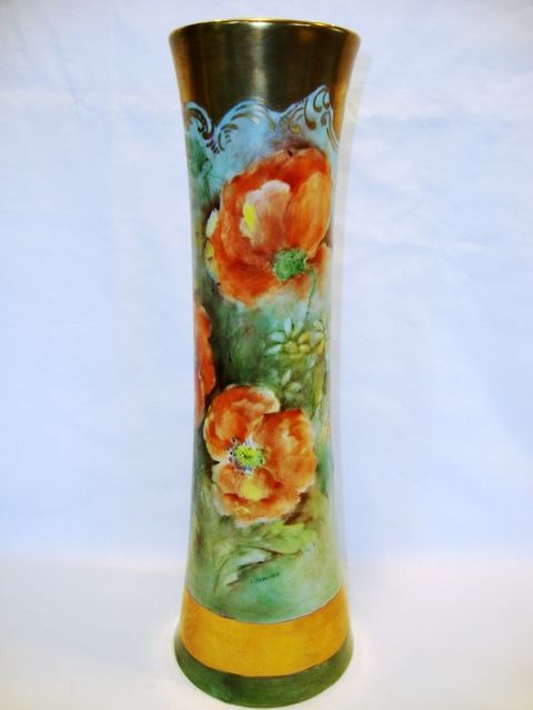 Awesome Austrian Porcelain Vase ~ Hand painted with Orange Poppies and Daisies ~ Signed L. Banzhaf 1920'S Awesome Austrian Porcelain Vase ~ Hand painted with Orange Poppies and Daisies ~ Signed L. Banzhaf 1920'S
