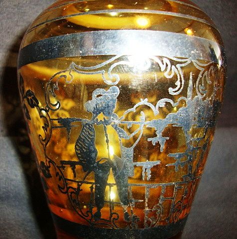 Wonderful Little Bud Vase with Yellow /Amber Glass and Silver Overlay Wonderful Little Bud Vase with Yellow /Amber Glass and Silver Overlay