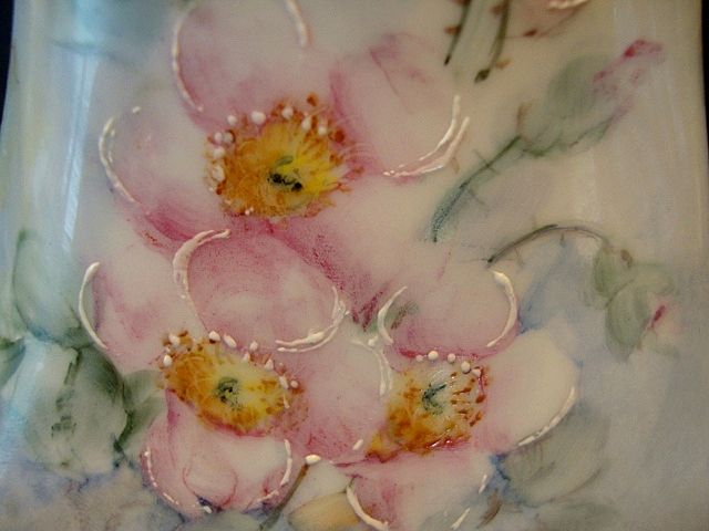 Unique Shaped Bohemian Porcelain Vase ~ Hand Painted with Pink Roses ~ Fischer & Mieg Epiag Pirkenhammer Bohemia 1910-1935 Unique Shaped Bohemian Porcelain Vase ~ Hand Painted with Pink Roses ~ Fischer & Mieg Epiag Pirkenhammer Bohemia 1910-1935