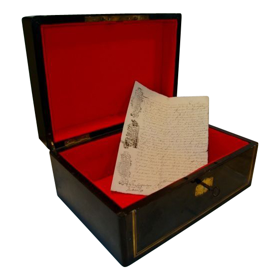 French boulle document/campaign box. Ebonized rosewood and brass, edge bindings. c. 1840-1870. French boulle document/campaign box. Ebonized rosewood and brass, edge bindings. c. 1840-1870.