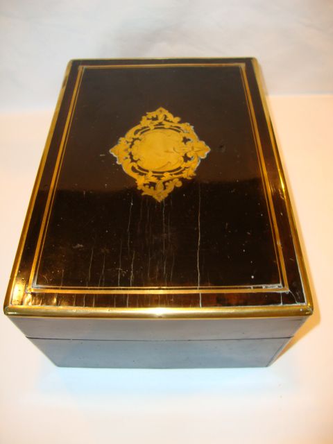 French boulle document/campaign box. Ebonized rosewood and brass, edge bindings. c. 1840-1870. French boulle document/campaign box. Ebonized rosewood and brass, edge bindings. c. 1840-1870.