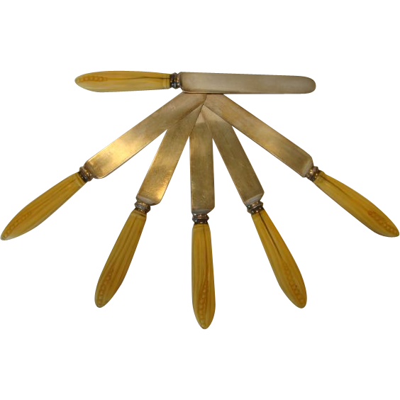 Wonderful Corn Designed Celluloid handled ~ Tripled Plated ~Knives by Landers Frary & Clark Wonderful Corn Designed Celluloid handled ~ Tripled Plated ~Knives by Landers Frary & Clark