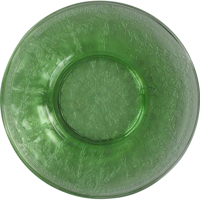 Three Green Depression Glass Bread Plates Rose Cameo Pattern from