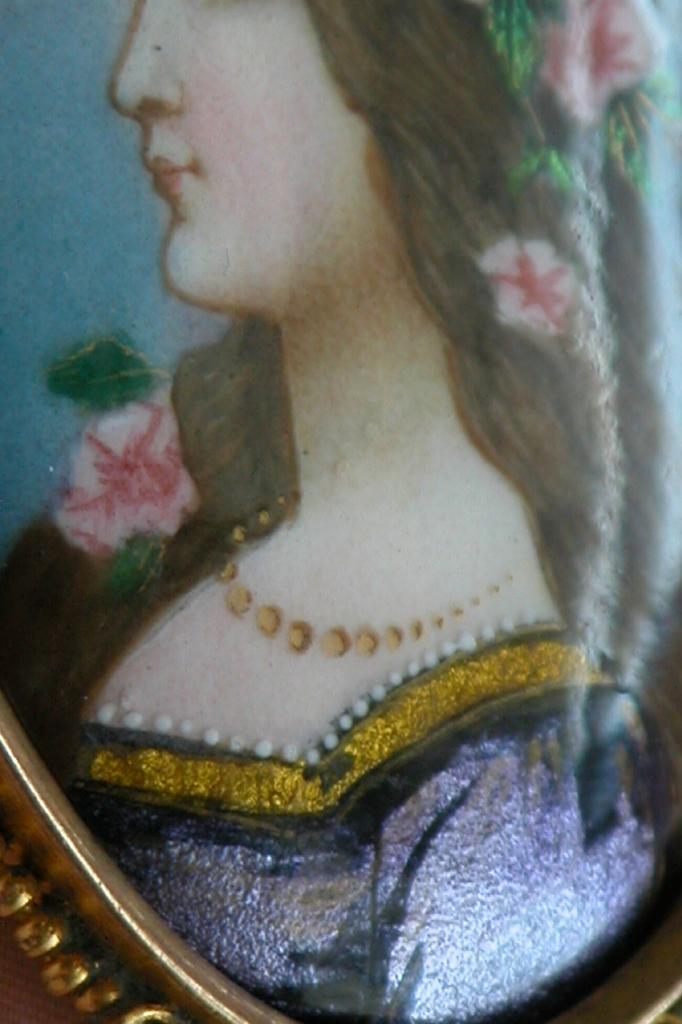 French Limoges Enamel Hand Mirror w/ Bronze - Signed - Antique 5 1/2" French Limoges Enamel Hand Mirror w/ Bronze - Signed - Antique 5 1/2"