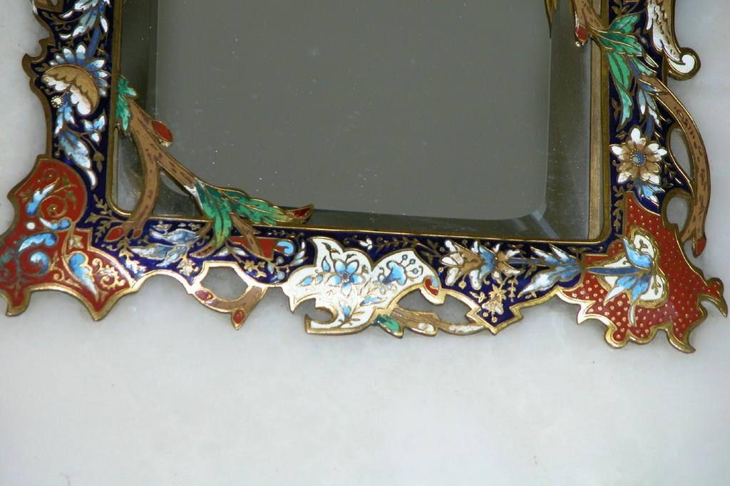 French Mirror - Champleve Enamel Inlay on Marble w/ Stand UP Beveled Mirror French Mirror - Champleve Enamel Inlay on Marble w/ Stand UP Beveled Mirror