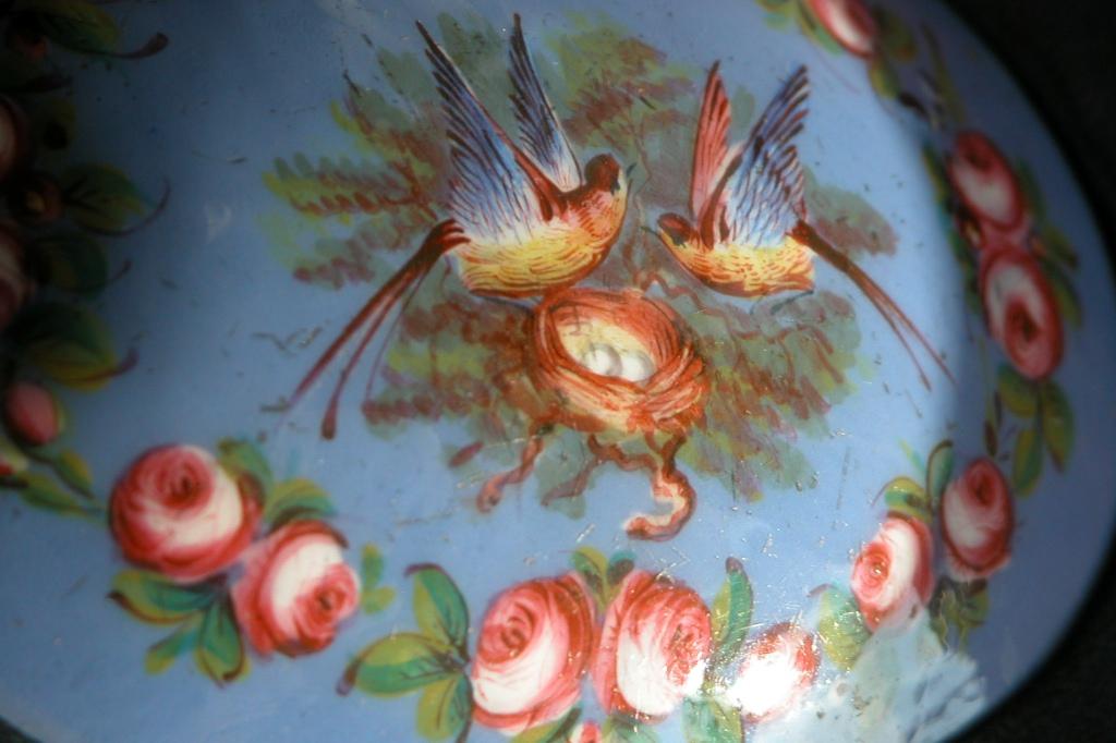 French Sevres Box Enamel Plaque on Large Leather Box French Sevres Box Enamel Plaque on Large Leather Box