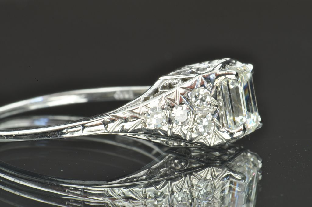 1.17 Edwardian Style Emerald Cut Diamond Engagement Ring / EGL from