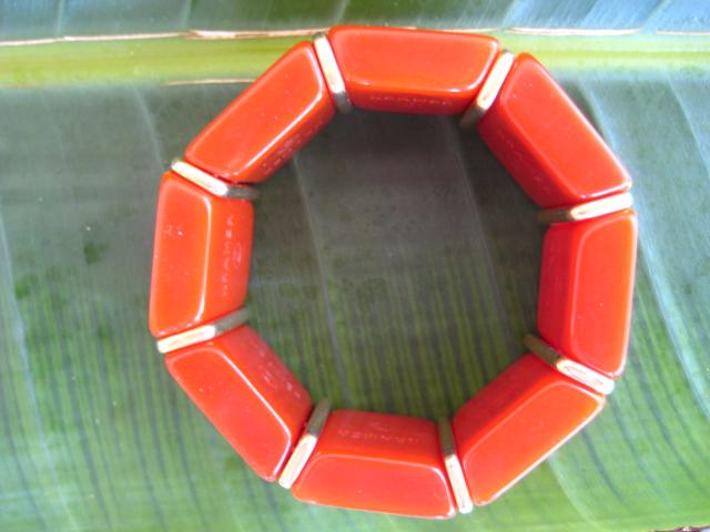 Kramer Brick Orange Geometric Lucite Bracelet Signed Kramer Brick Orange Geometric Lucite Bracelet Signed
