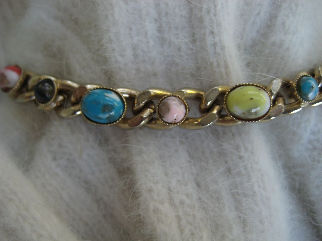 Colorful Glass Cabochon Goldtone Bracelet Colorful Glass Cabochon Goldtone Bracelet