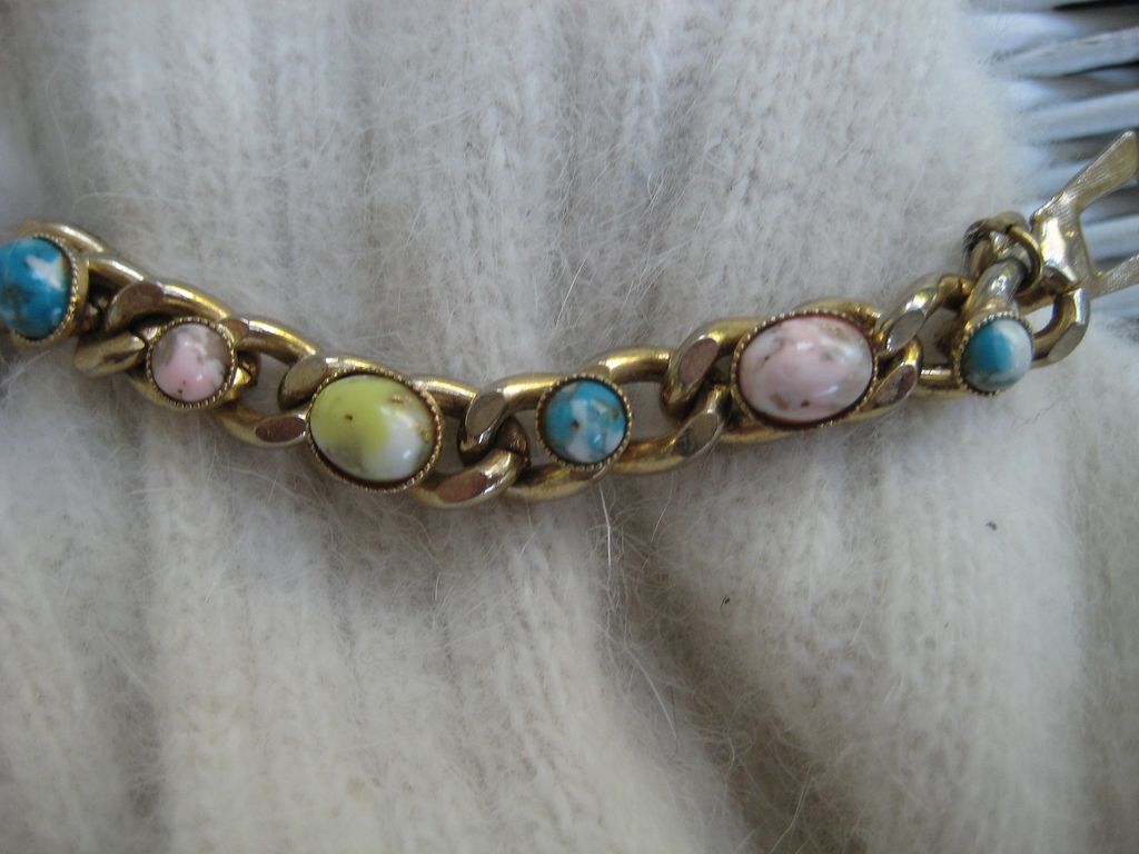 Colorful Glass Cabochon Goldtone Bracelet Colorful Glass Cabochon Goldtone Bracelet