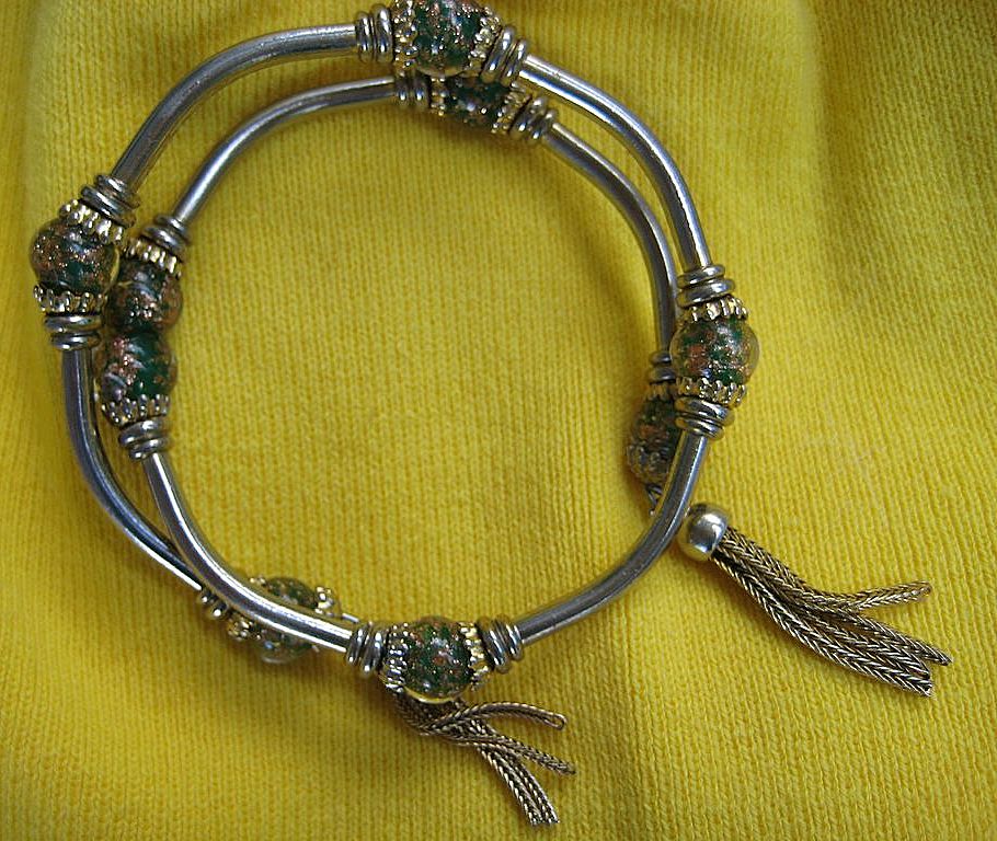 Glass Gold-Speckled Twist Tassel Goldtone Bracelet Glass Gold-Speckled Twist Tassel Goldtone Bracelet