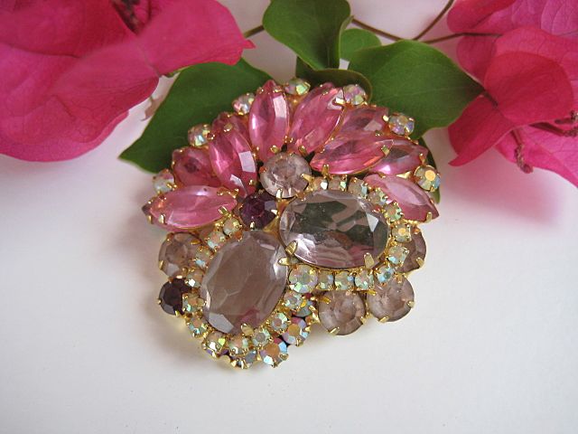 Juliana D&E Pink Lavender Two Tiered Rhinestone Brooch Juliana D&E Pink Lavender Two Tiered Rhinestone Brooch