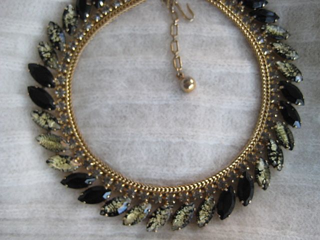 Hobe Black Speckled Art Glass Rhinestone Necklace Hobe Black Speckled Art Glass Rhinestone Necklace